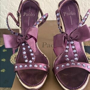 Paolo Plum Heels with Rhinestone Accents